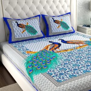 peacock embroider white double bed king size bed sheets